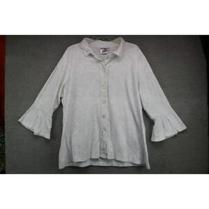 Parsley & Sage Women's White Button-Up Belled Sleeve Top-Size XL